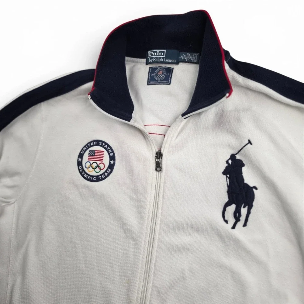 VTG Y2K Polo Ralph Lauren Jacket Sz L White Embroidered Team USA Olympic